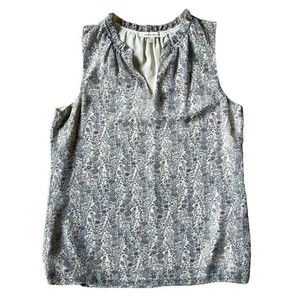Rose + Olive Womens Floral Print Sleeveless Blouse Small Tank Top Ruched Neck